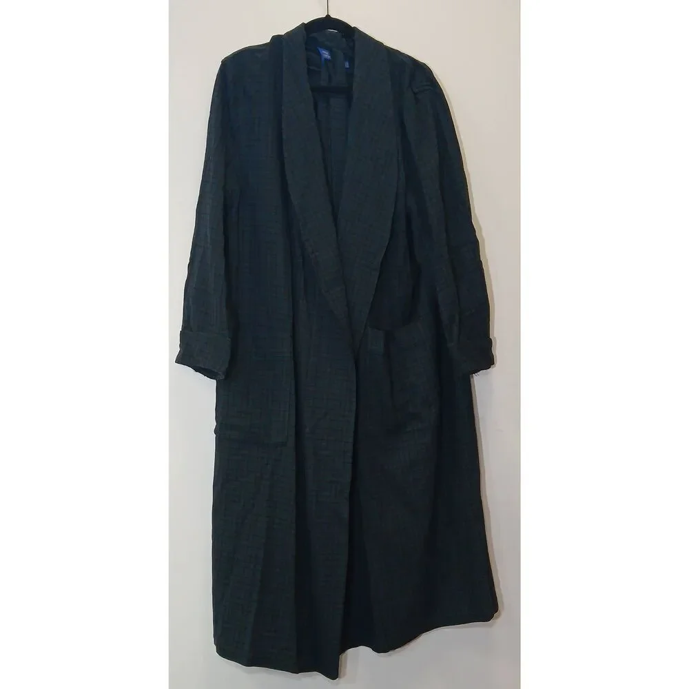 Vintage pendleton mens large long wool robe tartan plaid teal dark green